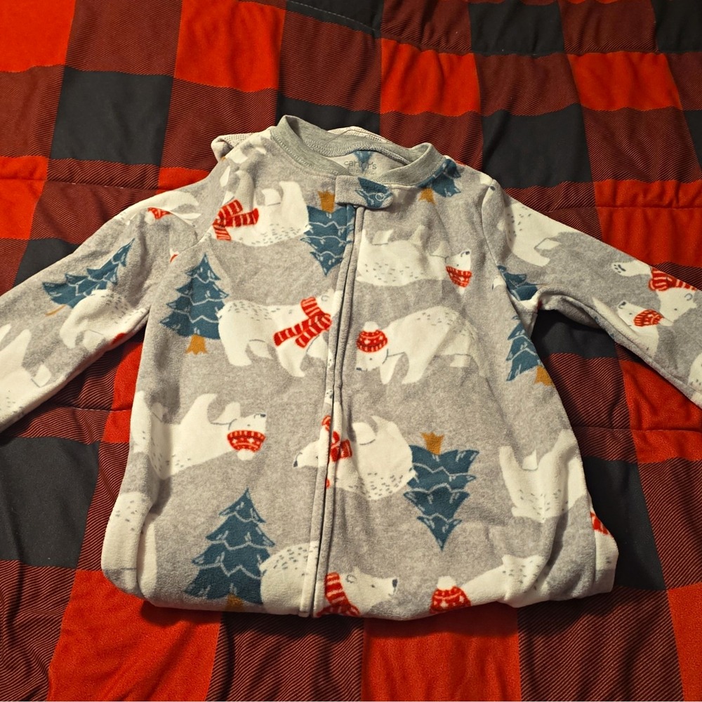 Carter's 4T Fleece Footed One Piece Zip Sleeper Polar Bear Animal Print